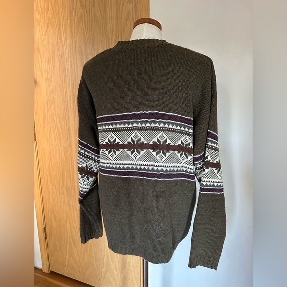 Country Seat Olive Green Fall Autumn Patterned V-Neck Cotton Blended Sweater A16 - Picture 6 of 9